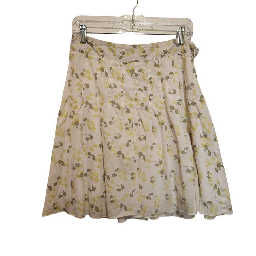Vintage American Eagle Cream Floral Vine Pleated A-Line Mini Cotton Skirt Size 6
